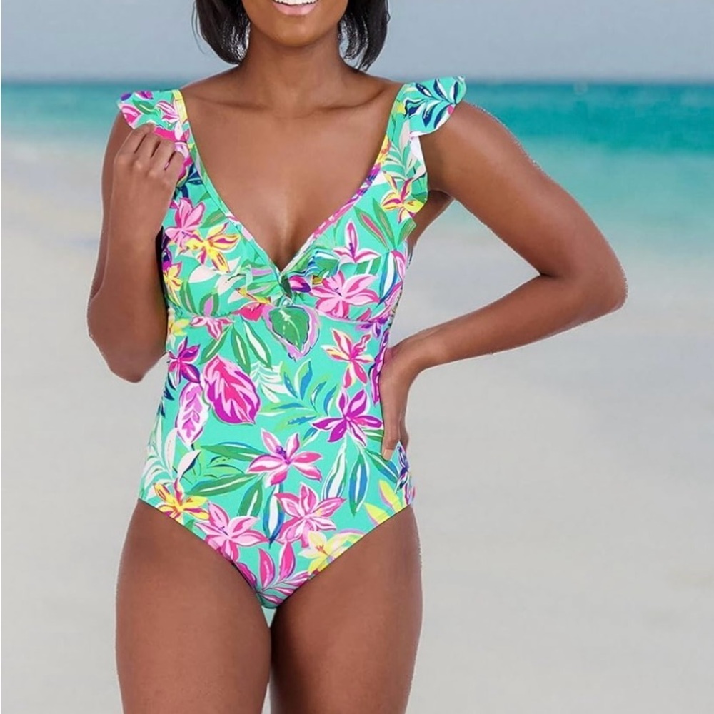New STELLA PARKER One Piece Bathing Suit Island Time Print
